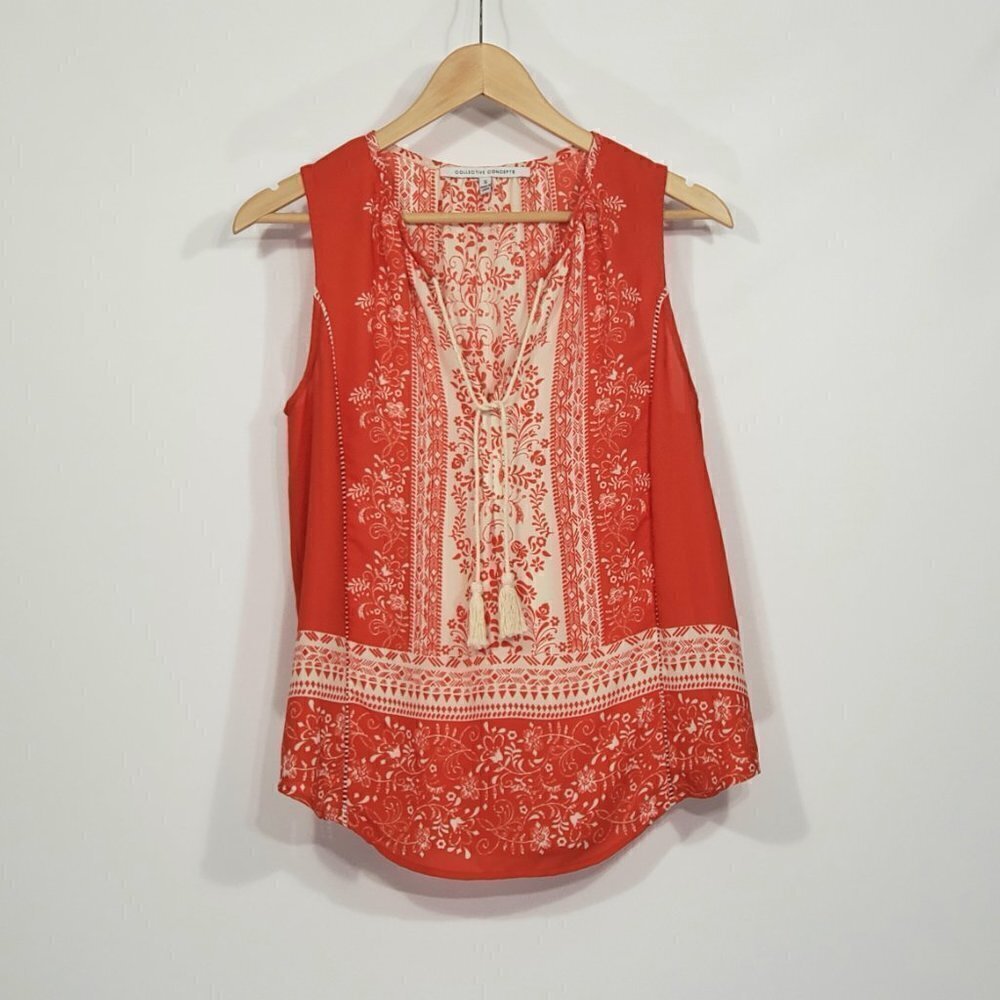 Collective Concepts Orange & White Floral Sleeveless Blouse Womens Size Small